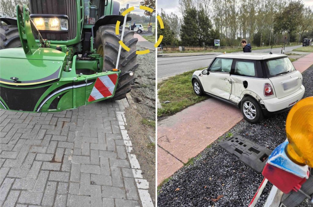 Rueda de tractor protegida por una protección antiempotramiento de agribumper